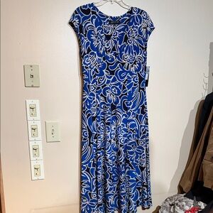 Jones New York Blue and White Floral Midi Dress